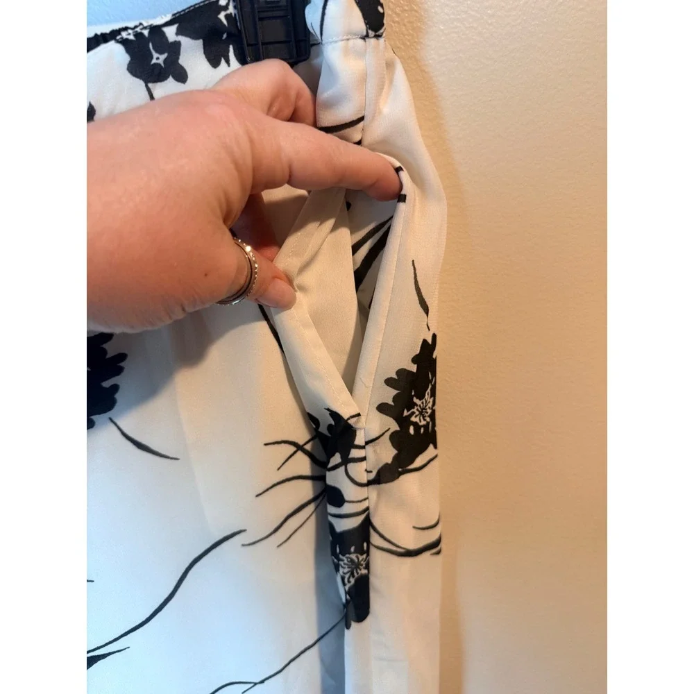 Monroe & Main Women White Black Floral Wide Leg Lined Career Pants Plus Size - Picture 5 of 9